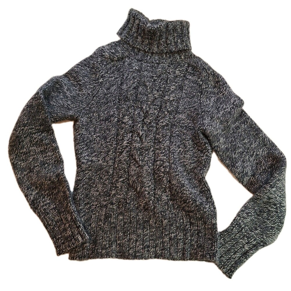 Express Cashmere Wool Size M Blend Y2K Cable Knit Sweater Turtleneck Black Grey